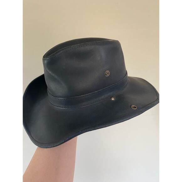 Henschel Black Leather Hat Western Side Snap Small
